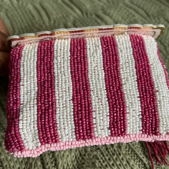 India Handmade Pink Beaded Cocktail Pouch with Tassel - Picture 6 of 9